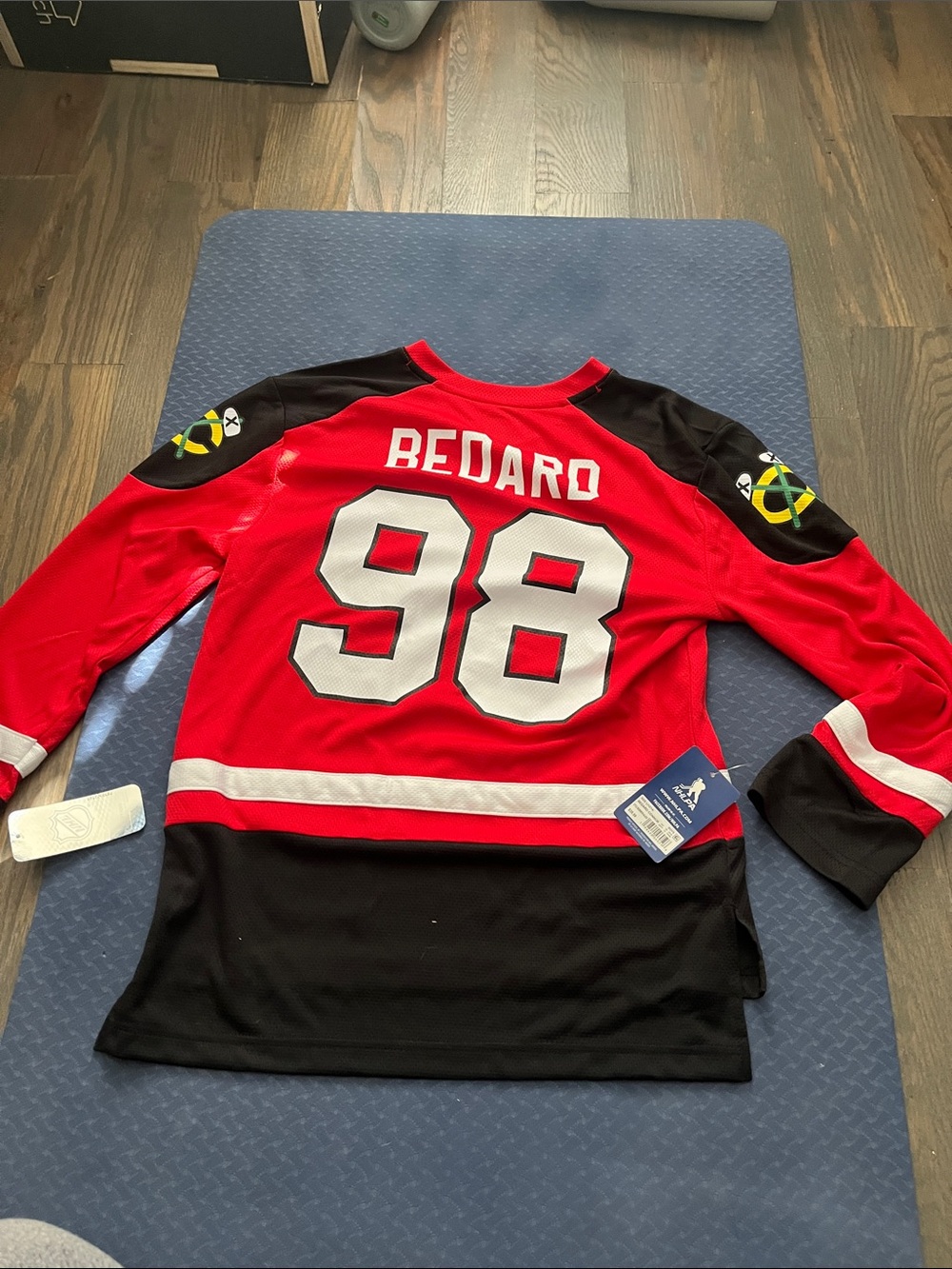 NHL Kids Red and Black Hockey Jersey with White Number 98